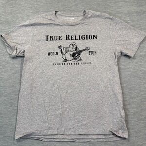True Religion T-Shirt Women XL Gray World Tour Graphic Buddha Crewneck Casual